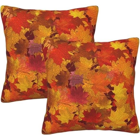 Fall Maple Leaves Throw Pillow Covers 18x18 Set of 2 Autumn‎ Decorative - Picture 8 of 8